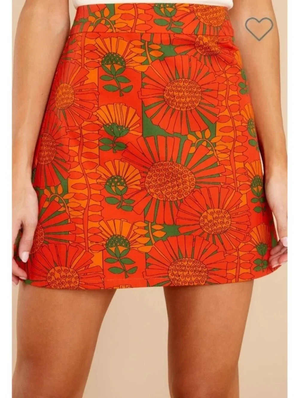 Jolie Brown Dixie Strange Love Mini A-line Skirt Small Retro Mod Floral Orange - Picture 2 of 9